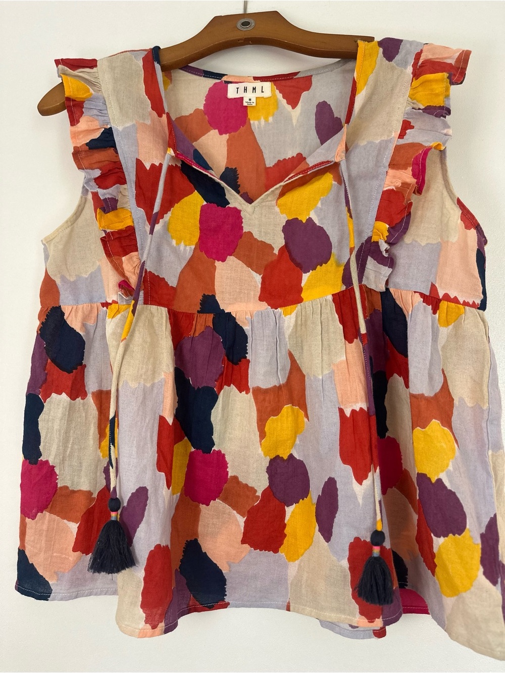 THML Multicolor Abstract Dot Blouse in Pink, Yellow & Navy